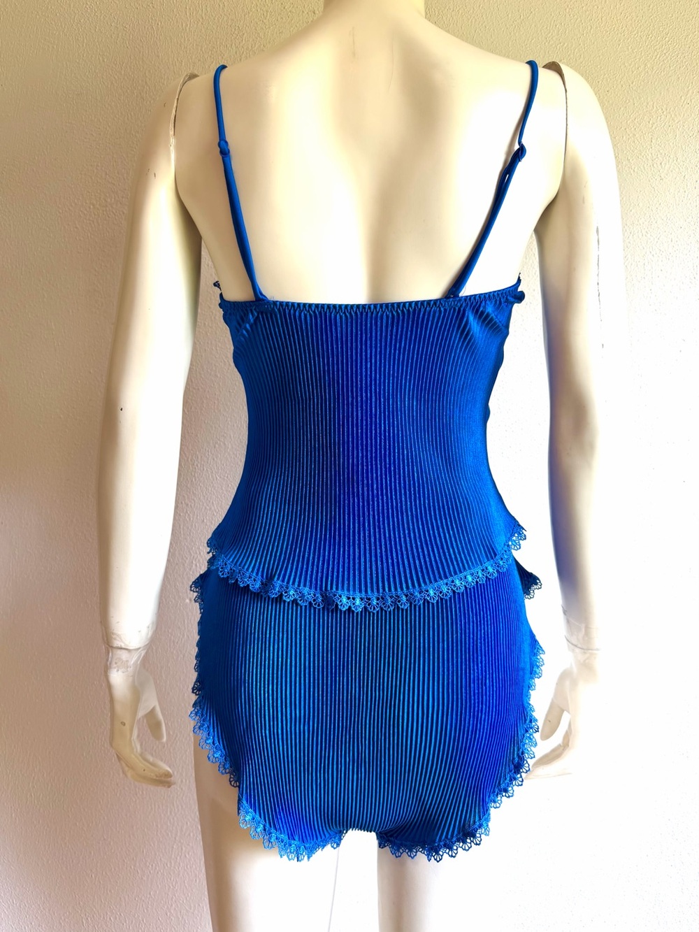 Vintage Maidenform Camisole Panties Set Hi Cut Fairycore Pleated Elegance Blue M - Picture 6 of 11